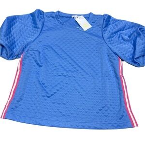Mary Square Blue Quilted Top with Pink Stripes